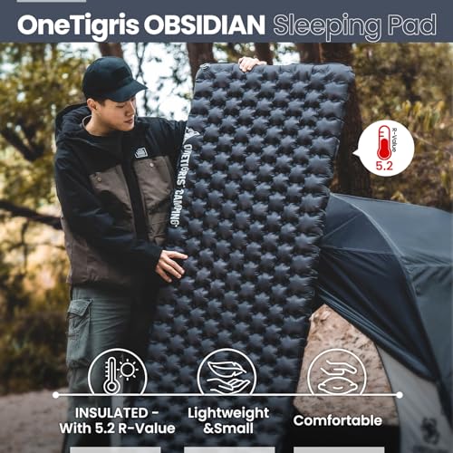 OneTigris وسادة نوم أوبسيديان ألترا لايت من أونتيغريس، 5.2R معزولة، قابلة للنفخ، وسادة تخييم وحمل تزن 2.05 رطل، 74.4" × 24.8" - Image 3