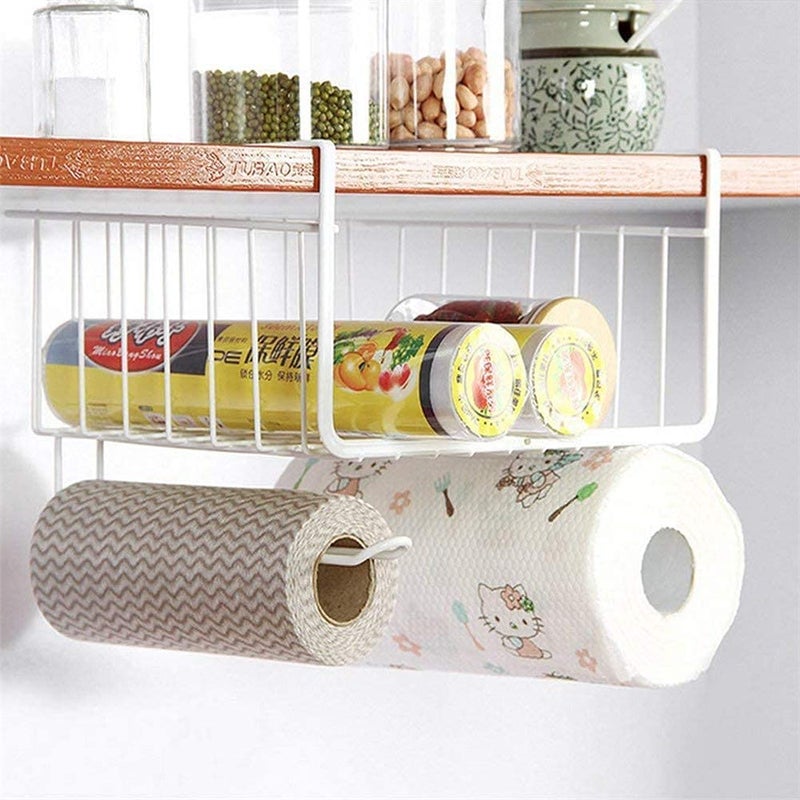 Bianco 12" Multifunctional Storage Basket Kitchen Storage Rack Under Cabinet Storage Shelf Basket Wire Rack Organizer Storage (White, Pack of 1) - Image 1
