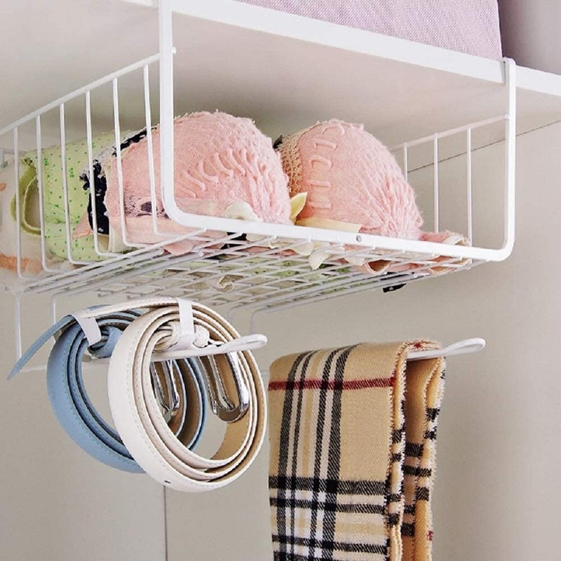 Bianco 12" Multifunctional Storage Basket Kitchen Storage Rack Under Cabinet Storage Shelf Basket Wire Rack Organizer Storage (White, Pack of 1) - Image 4