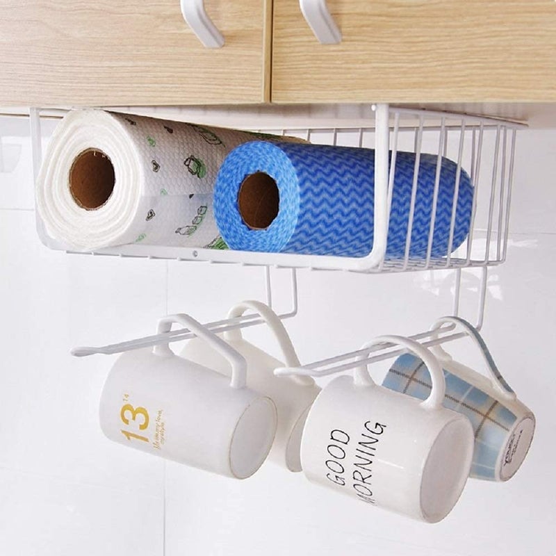 Bianco 12" Multifunctional Storage Basket Kitchen Storage Rack Under Cabinet Storage Shelf Basket Wire Rack Organizer Storage (White, Pack of 1) - Image 2