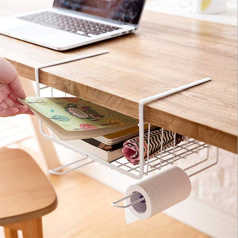Bianco 12" Multifunctional Storage Basket Kitchen Storage Rack Under Cabinet Storage Shelf Basket Wire Rack Organizer Storage (White, Pack of 1) - Image 5