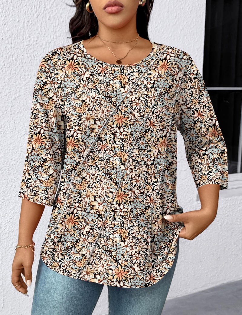 LOMON Plus Size Summer Tops for Women 2026 3/4 Length Sleeve Womens Tops Summer Blouses for Women Spring Outfits 2026 3X - Image 3