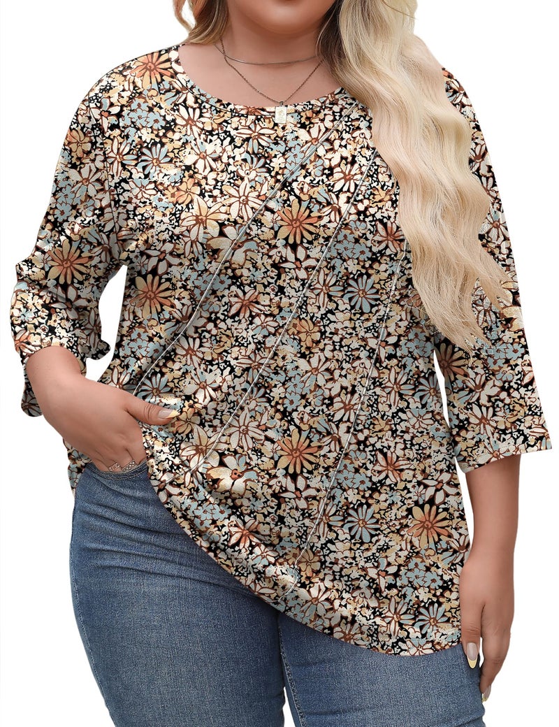 LOMON Plus Size Summer Tops for Women 2026 3/4 Length Sleeve Womens Tops Summer Blouses for Women Spring Outfits 2026 3X - Image 2