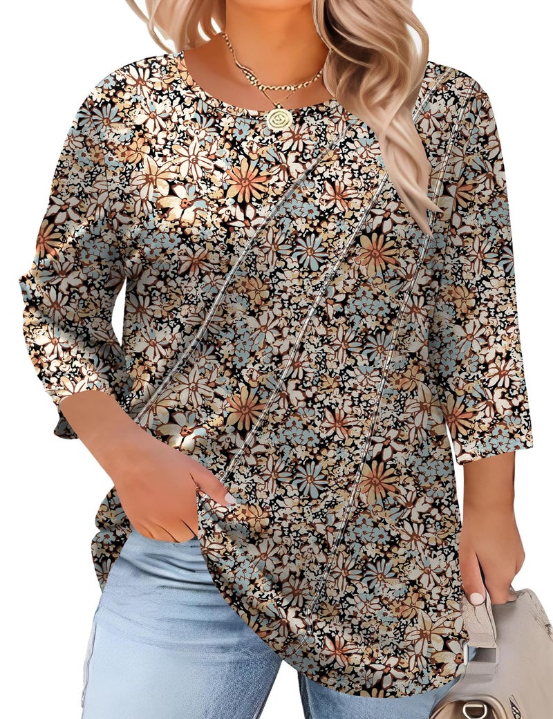 LOMON Plus Size Summer Tops for Women 2026 3/4 Length Sleeve Womens Tops Summer Blouses for Women Spring Outfits 2026 3X - Image 1
