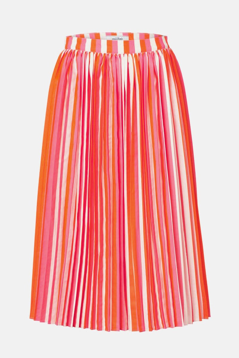 Tchibo Women Stripe Pleated A,Line Skirt, Pink and Orange Combo - Image 2