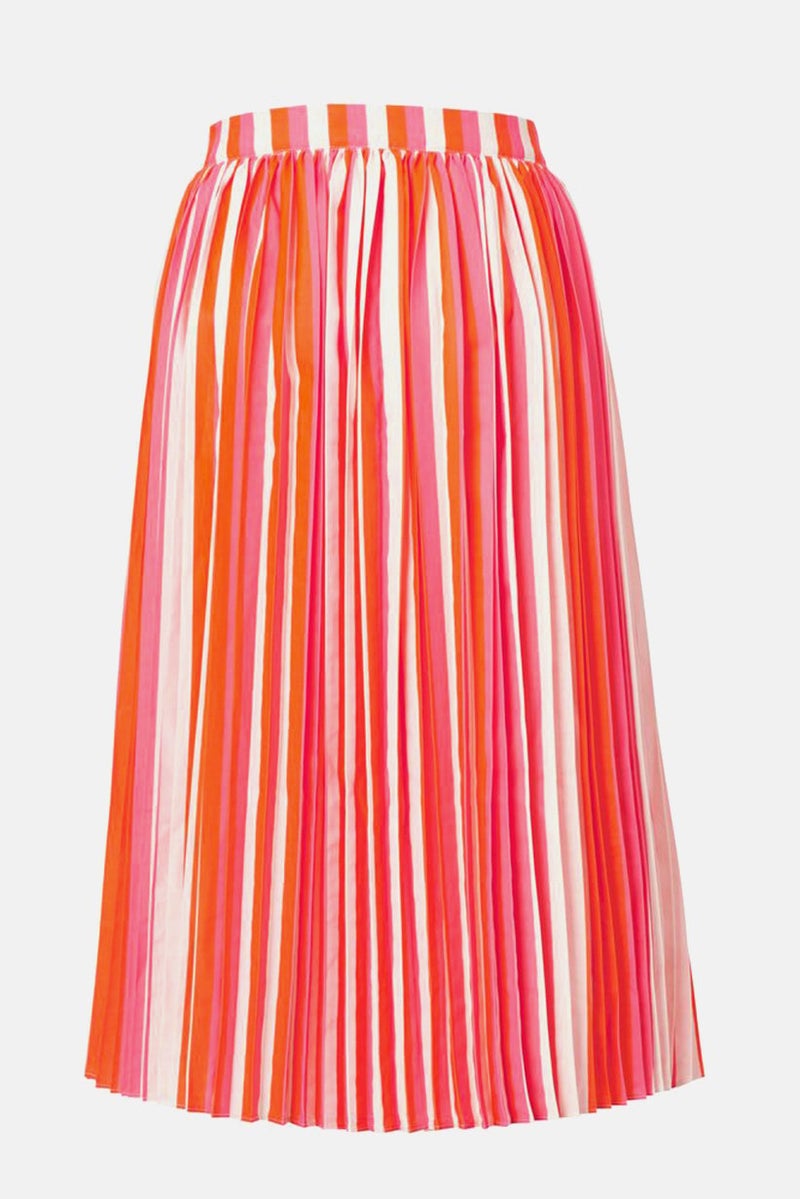 Tchibo Women Stripe Pleated A,Line Skirt, Pink and Orange Combo - Image 3