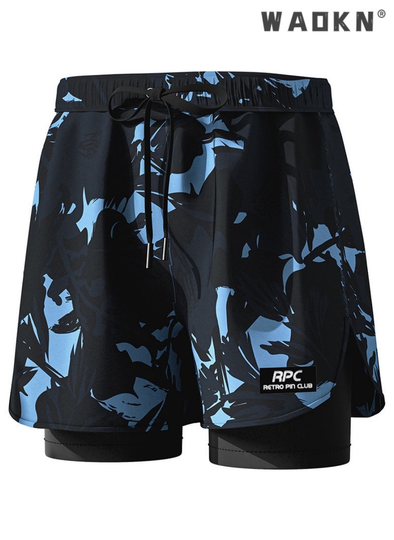 WAOKN Five-Point Sports Shorts Fake Two-Piece Quick Drying Double Layer Basketball Pants Anti-Light Running Fitness Comfortable Outdoor Sports Cropped Breathable Fabric Quick Drying Beach Pants Summer  - Image 1