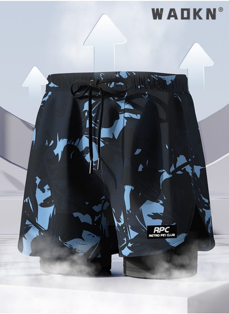WAOKN Five-Point Sports Shorts Fake Two-Piece Quick Drying Double Layer Basketball Pants Anti-Light Running Fitness Comfortable Outdoor Sports Cropped Breathable Fabric Quick Drying Beach Pants Summer  - Image 4