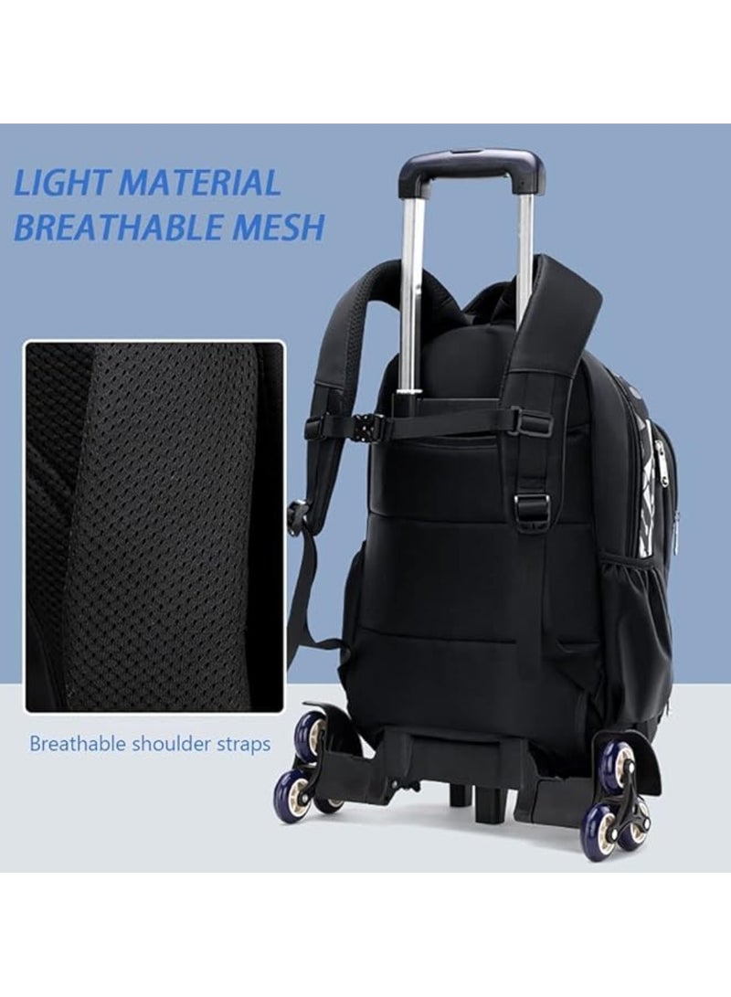Huitich Printed 6-Wheel Trolley School Backpack Black and Blue  - Image 3