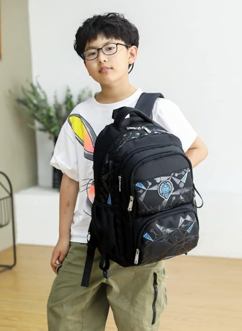 Huitich Printed 6-Wheel Trolley School Backpack Black and Blue  - Image 5