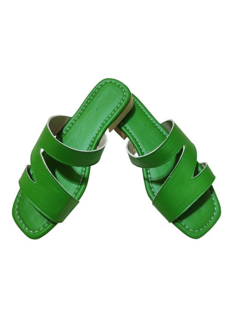 Karisma Flat Squared Toe Slippers With Three Strap Cut Design - Image 1