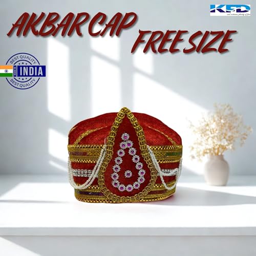 Kaku Fancy Dresses أزياء كاكو الفاخرة - تاج أكبر مغول الملك - عمامة تقليدية للأطفال | إكسسوار زي تنكري للمناسبات التاريخية والثقافية - أحمر - Image 3