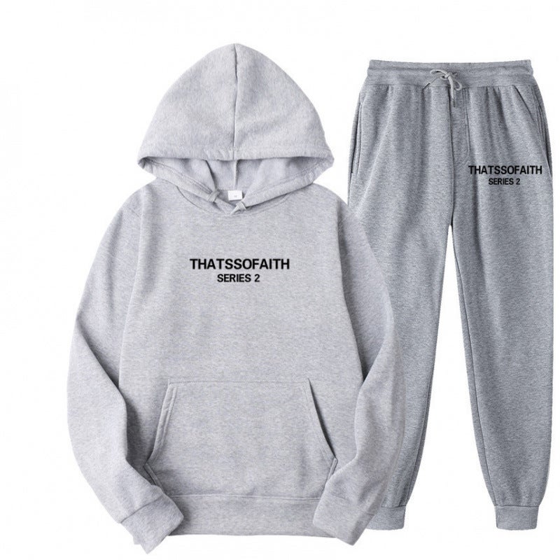 New Letter Sweatshirt And Sweatpants Two-Piece Set For Men And Women Casual Velvet Hooded Suit - Image 4