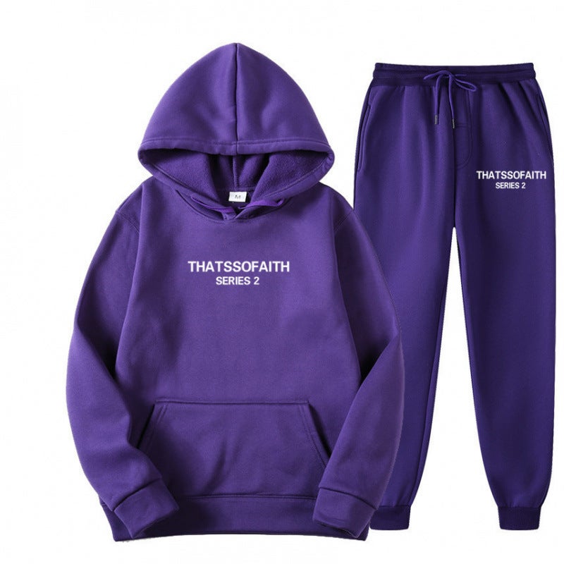 New Letter Sweatshirt And Sweatpants Two-Piece Set For Men And Women Casual Velvet Hooded Suit - Image 1