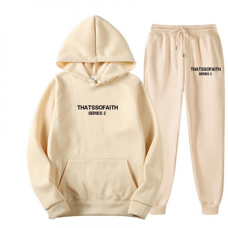 New Letter Sweatshirt And Sweatpants Two-Piece Set For Men And Women Casual Velvet Hooded Suit - Image 3