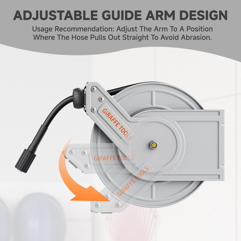 Giraffe Tools Pressure Washer Hose Reel 65ft, 3200 PSI Power Washer Hose Reel, Pressure Washer Retractable Hose Reel, Heavy Duty, Wall/Floor Mounted, Silver - Image 5