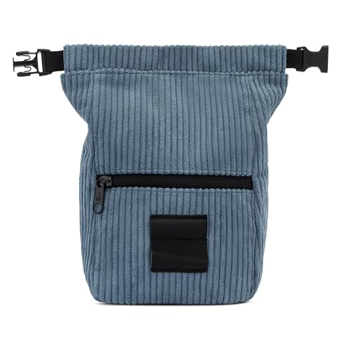 Oso Supply Co Retro Corduroy Bouldering Bucket Large Size Freestanding Chalk Bag for Rock Climbing Magnetic Roll Down Closure Dual Brush Loops Zippered Pockets and Pouch Blue Clay and Cream - Image 3