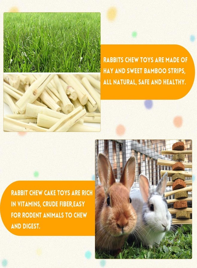 kathson 4 Pcs Bunny Chew Toys for Teeth,Rabbit Hanging Chew Toy Grinding Natural Sweet Bamboo Sticks with Timothy Hay Grass and Carrot Cake for Improve Rodent Small Animals Dental Health - Image 3