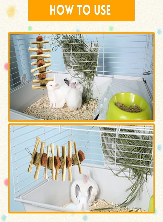 kathson 4 Pcs Bunny Chew Toys for Teeth,Rabbit Hanging Chew Toy Grinding Natural Sweet Bamboo Sticks with Timothy Hay Grass and Carrot Cake for Improve Rodent Small Animals Dental Health - Image 5