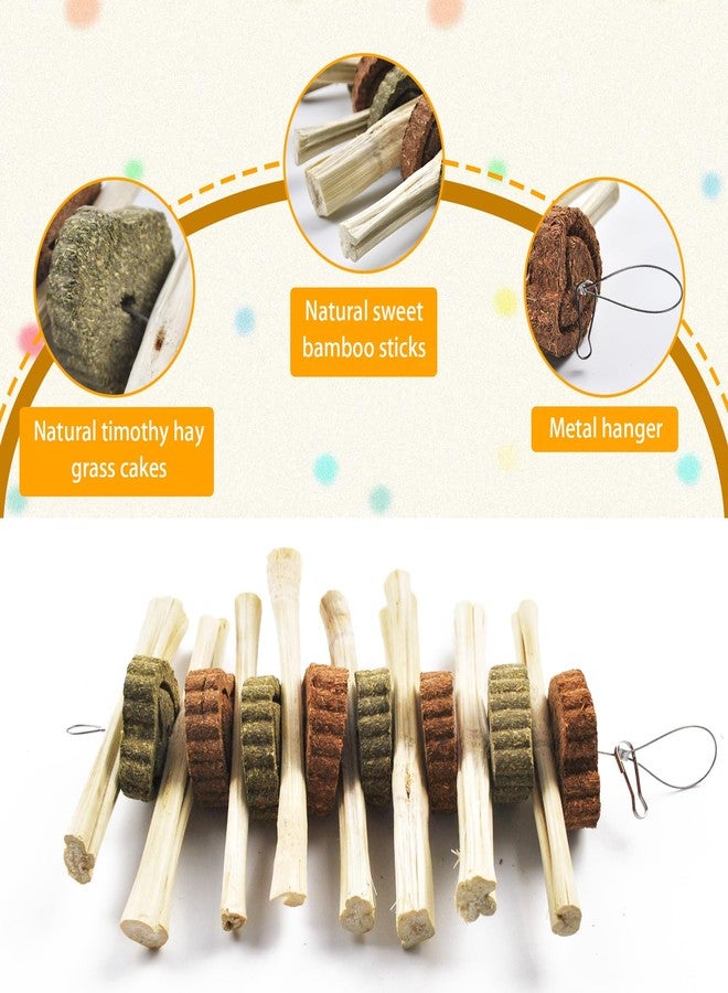 kathson 4 Pcs Bunny Chew Toys for Teeth,Rabbit Hanging Chew Toy Grinding Natural Sweet Bamboo Sticks with Timothy Hay Grass and Carrot Cake for Improve Rodent Small Animals Dental Health - Image 2