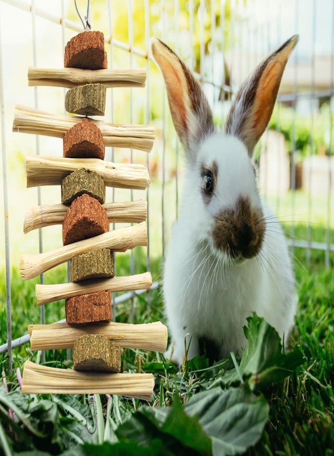 kathson 4 Pcs Bunny Chew Toys for Teeth,Rabbit Hanging Chew Toy Grinding Natural Sweet Bamboo Sticks with Timothy Hay Grass and Carrot Cake for Improve Rodent Small Animals Dental Health - Image 4