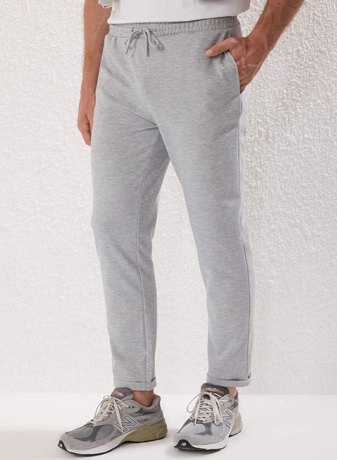 trendyol Light Grey Regular Fit Knitted Flexible Comfortable Waist Tie Elastic Double Leg Trousers - Image 1