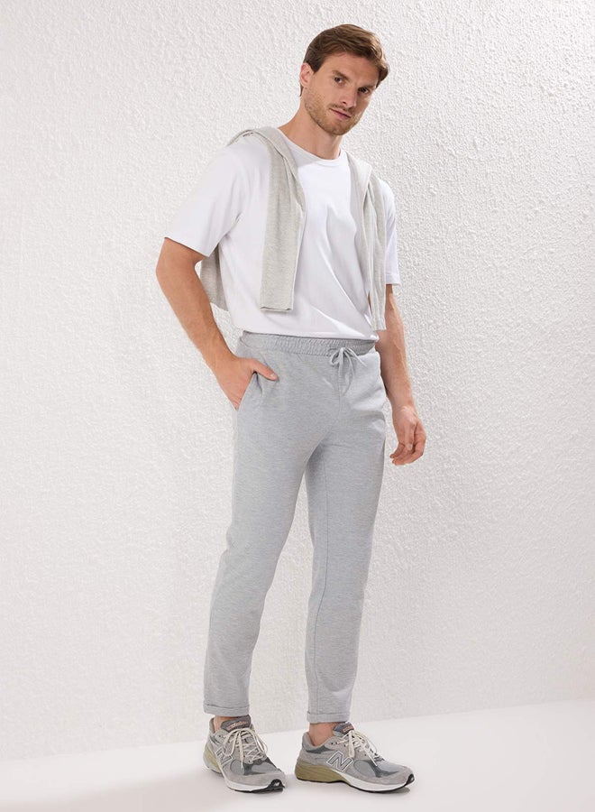 trendyol Light Grey Regular Fit Knitted Flexible Comfortable Waist Tie Elastic Double Leg Trousers - Image 3