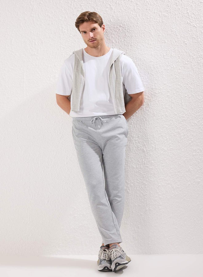 trendyol Light Grey Regular Fit Knitted Flexible Comfortable Waist Tie Elastic Double Leg Trousers - Image 2