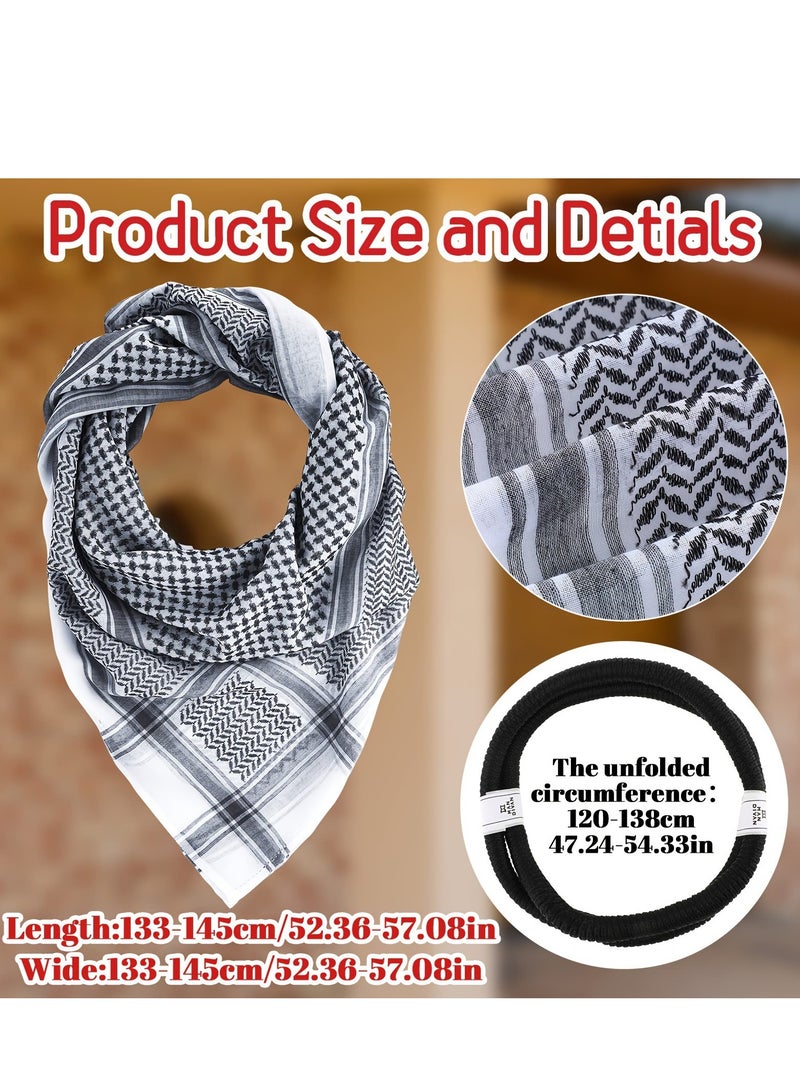 Lee Yon Men Headscarf with Aqel Rope, Arab Keffiyeh Shemagh Turban,Desert Keffiyeh Casual Headwear Scarf Neck Wrap Head Cover Turban Cap, Black/White  - Image 2