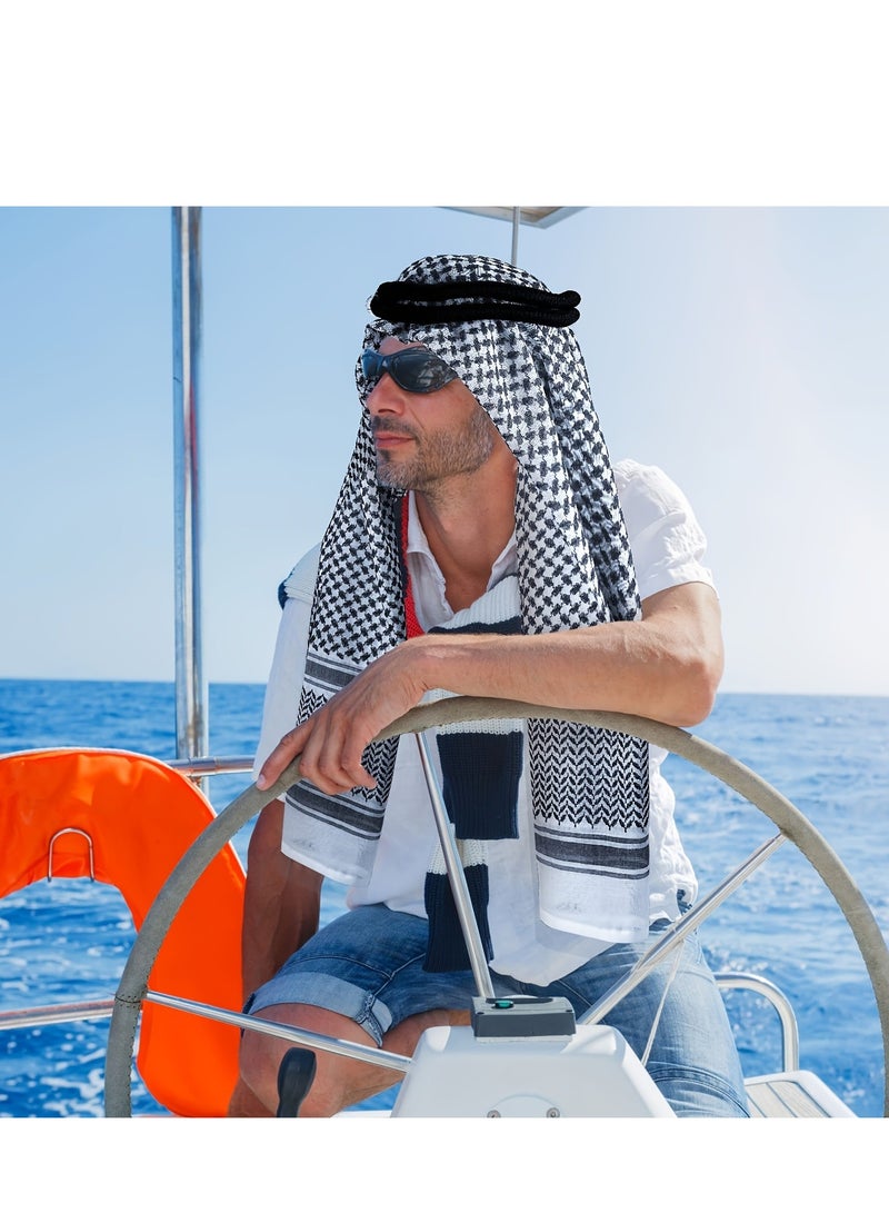Lee Yon Men Headscarf with Aqel Rope, Arab Keffiyeh Shemagh Turban,Desert Keffiyeh Casual Headwear Scarf Neck Wrap Head Cover Turban Cap, Black/White  - Image 3