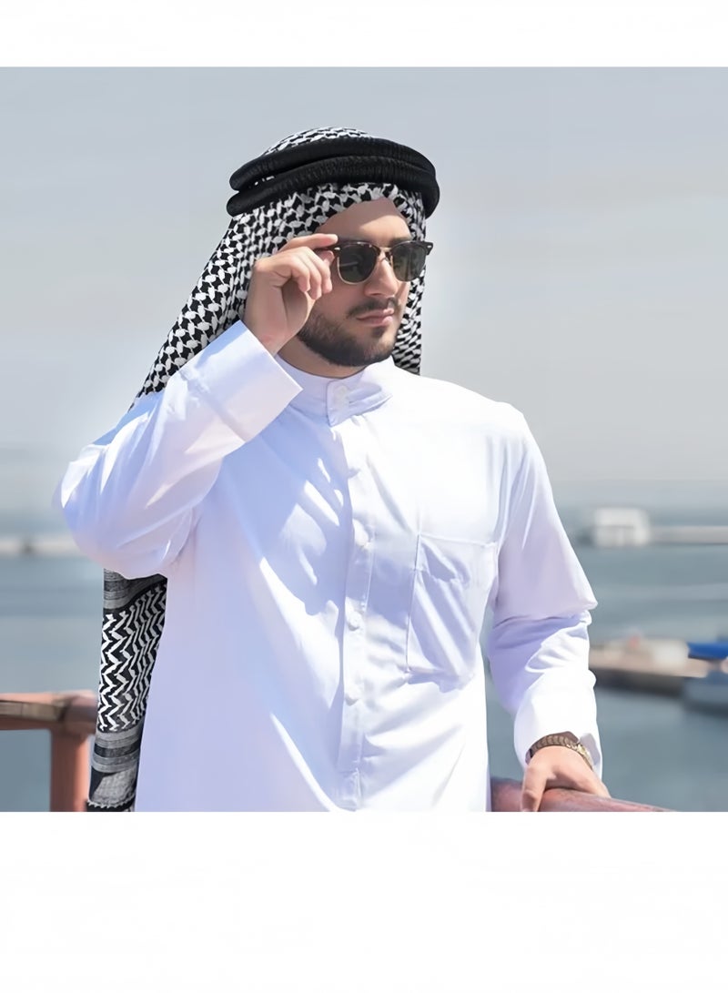 Lee Yon Men Headscarf with Aqel Rope, Arab Keffiyeh Shemagh Turban,Desert Keffiyeh Casual Headwear Scarf Neck Wrap Head Cover Turban Cap, Black/White  - Image 5