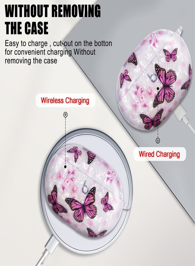 CameCosy Butterflies Marble Shell Design for Beats Studio Buds Case with Pearl Wrist Chain Keychain for Women Girls Pretty Colorful Sparkle Bling Cute for Beats Studio Buds Protective Skin Cover - Image 5