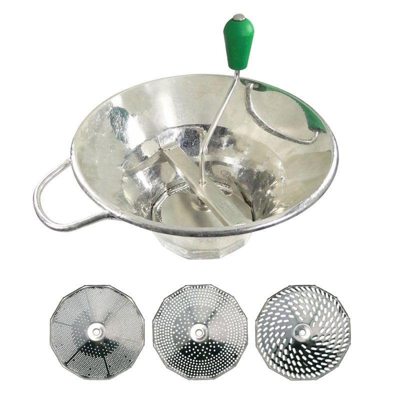 LOUIS TELLIER  Manual Tin plated Food Mill  Includes 3 Discs  High Productivity 33 lbsminute  Soups Purees Compotes Coulis  Robust  122 in x 122 in x 98 in  Made in France