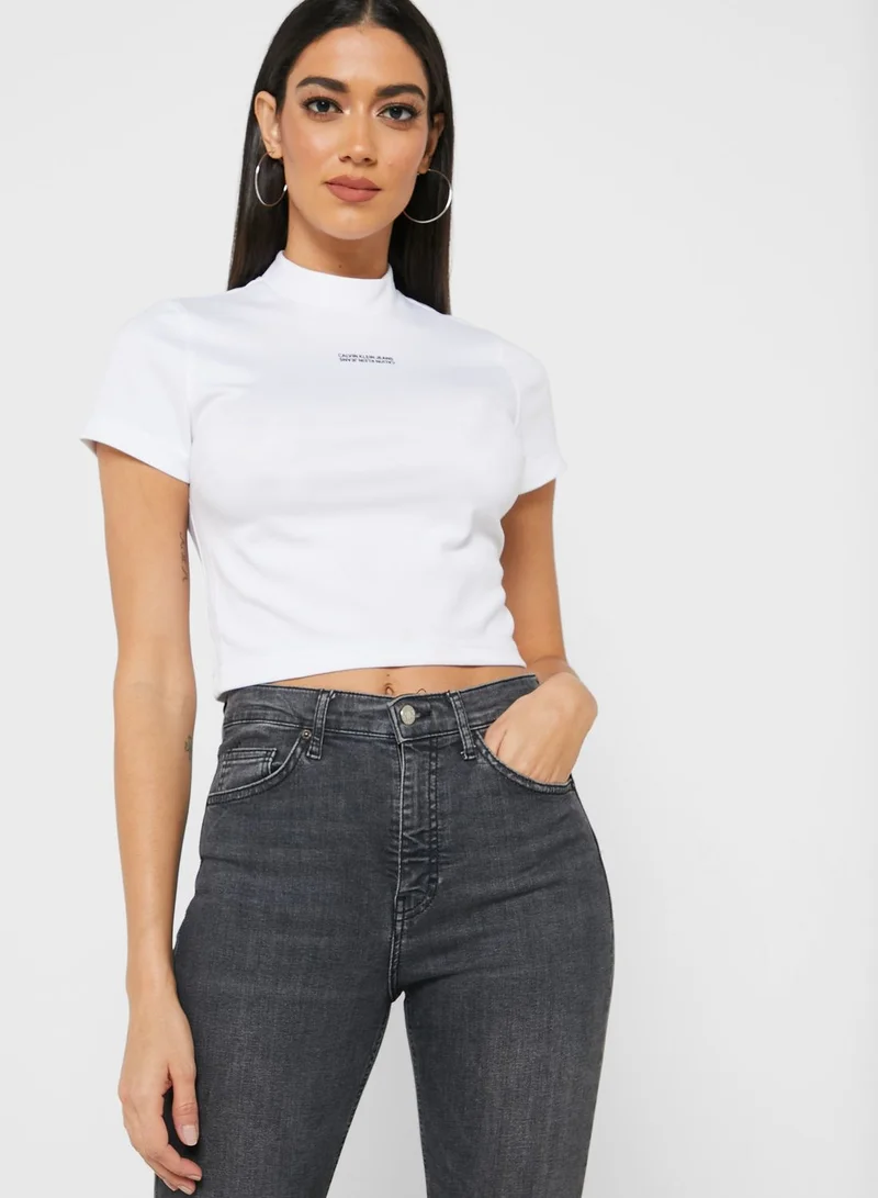 Calvin Klein Jeans High Neck Logo Crop T-Shirt