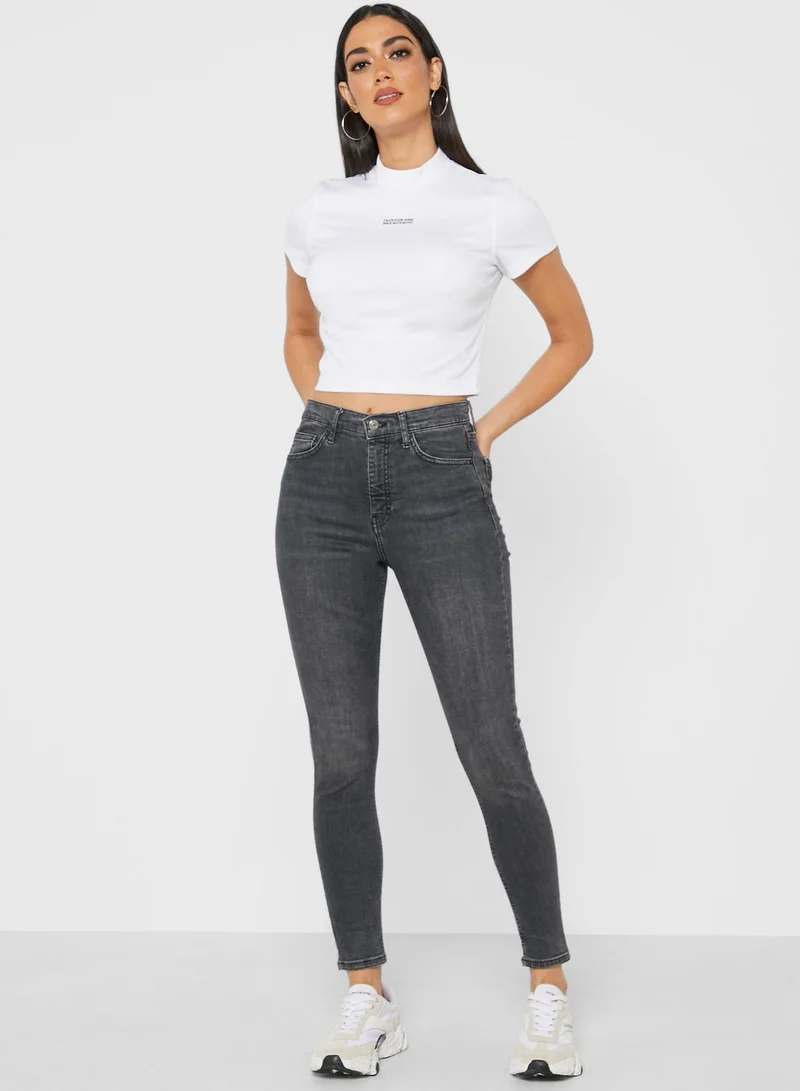 Calvin Klein Jeans High Neck Logo Crop T-Shirt