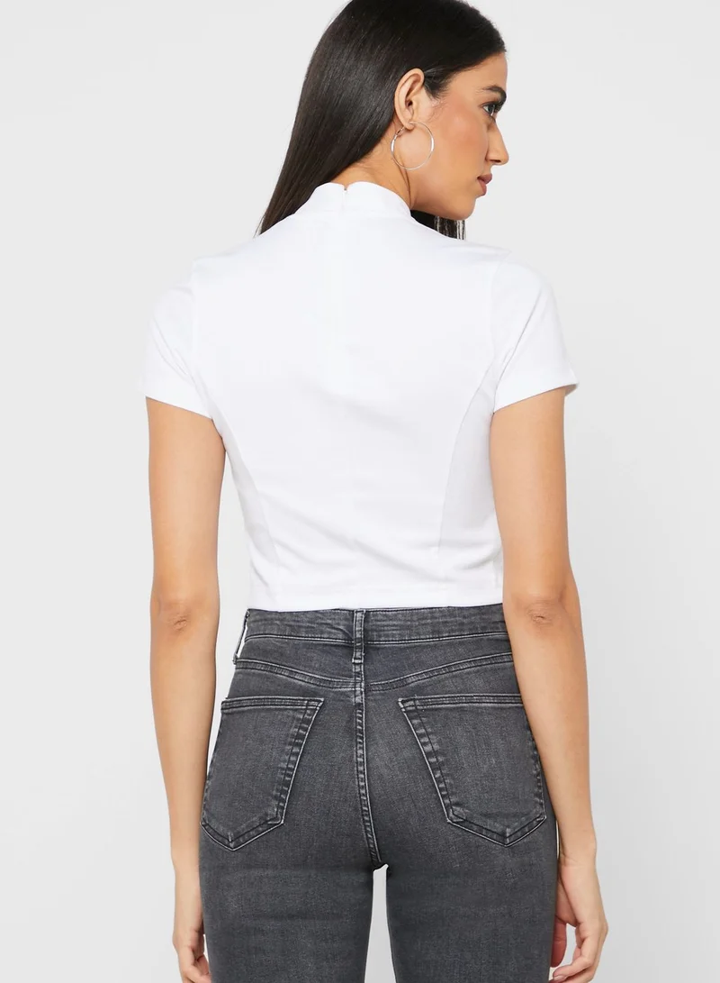 Calvin Klein Jeans High Neck Logo Crop T-Shirt