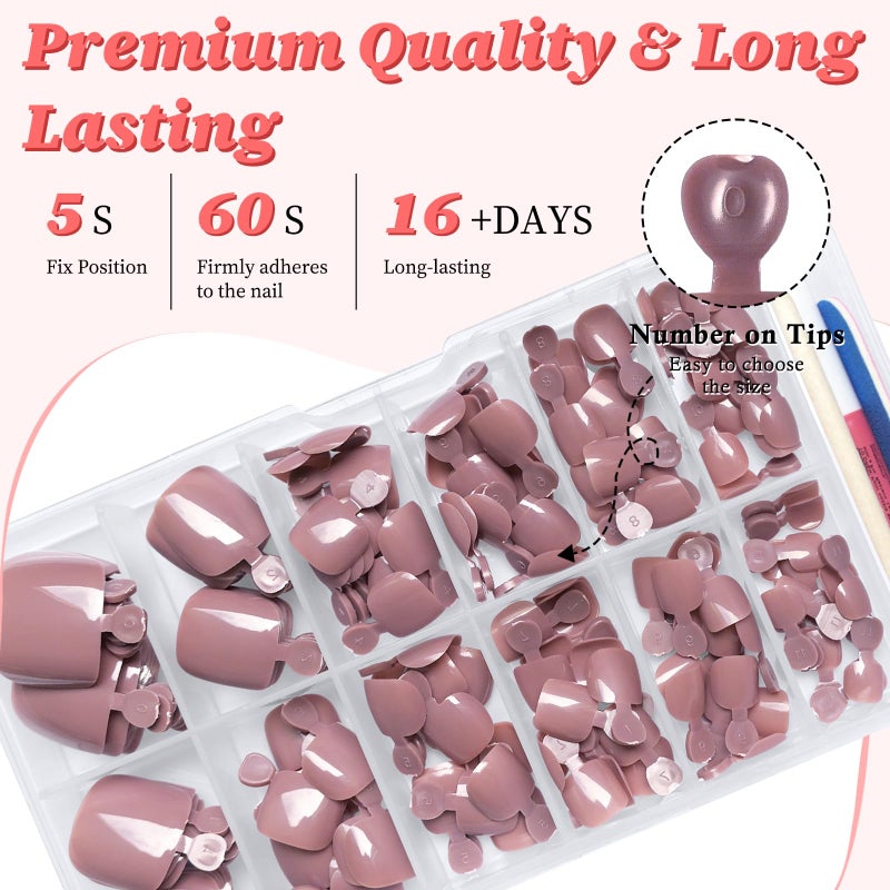 LuckForever 168pc Press on Toenails Women Fake Toe Nails with Glue Tabs, Coffee Fake Toenails Press on Nail Short Square Toe Nails Press ons Glue Toenail Feet False Artificial Acrylic Toe Nail Tips - Image 4