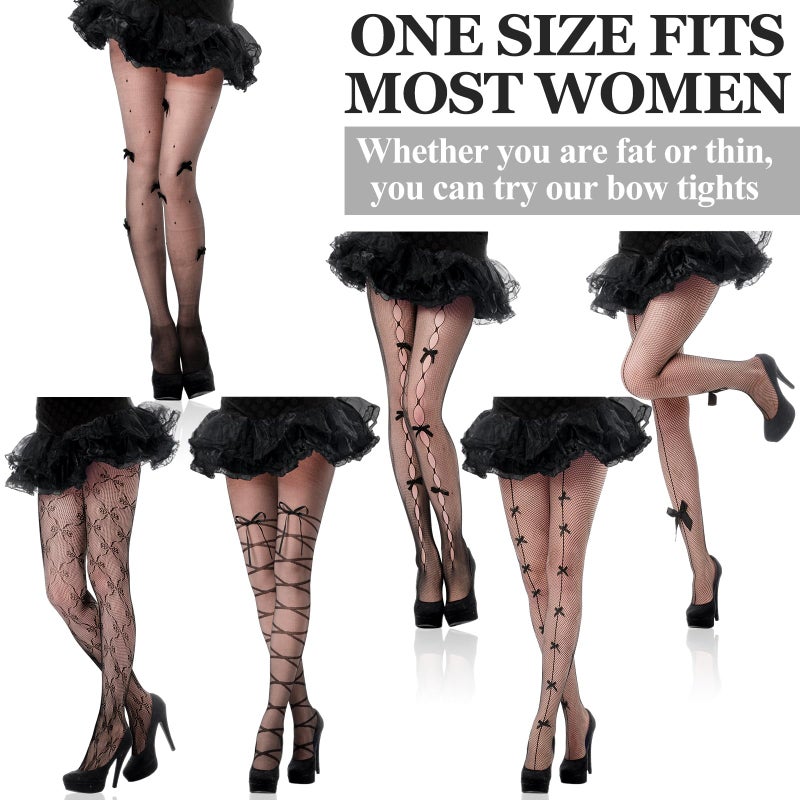 Jeere 6 Pairs Stockings Tights Fishnet Tights Bow Star High Waist Stockings Lace Ripped Gothic Leggings Valentine's Party(Bow) - Image 2