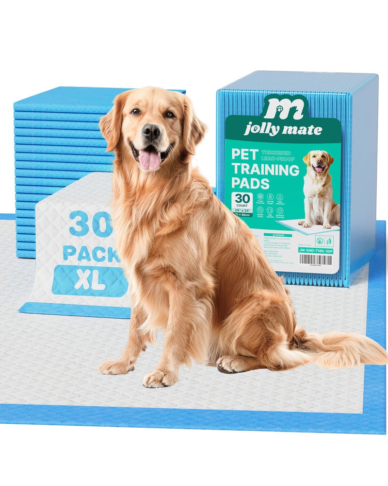 JollyMate 28x34 Dog Pee Pads Extra Large 30 Pack XLarge Super Absorbent Pet Pee Pads with Adhesive Tabs 6 Layers Thick LeakProof Potty Pads for Dogs and Puppies - Image 2