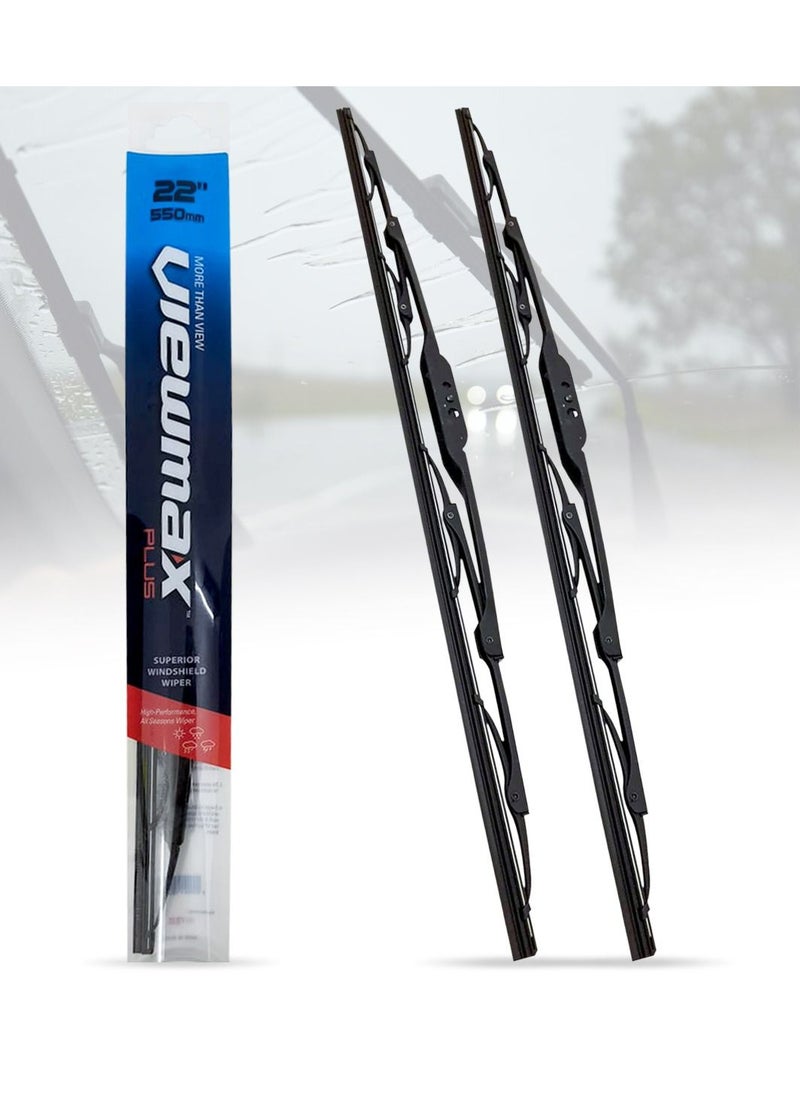 Viewmax Windshield Car Wiper Blades, Powerful Performance Conventional Wiper Blades - VIEW MAX -2 Pcs- (22" 550mm)  - Image 1