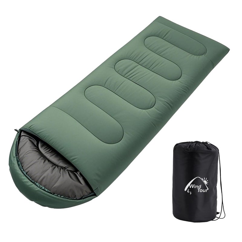 Wind Tour 3 Season Lightweight Waterproof Sleeping Bag Indoor & Outdoor for Hiking Backpacking Camping Traveling (2.2 lb | Green) - Image 1