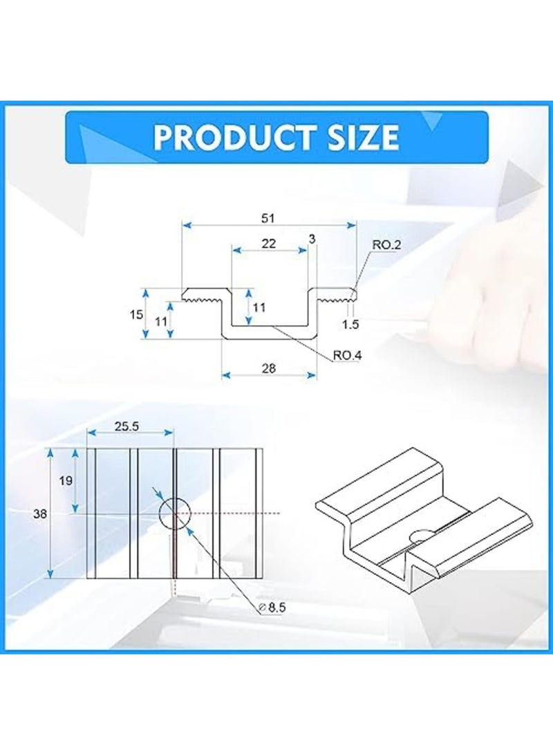 SYOSI Solar Panel Mid Clamps, 1.06 Inch Solar Panel Bracket Aluminium Mounting Accessories, Aluminum Solar Mid Clamp for Solar Panel Mounting Solar Panel Mid Clamp (12 Pack) - Image 5