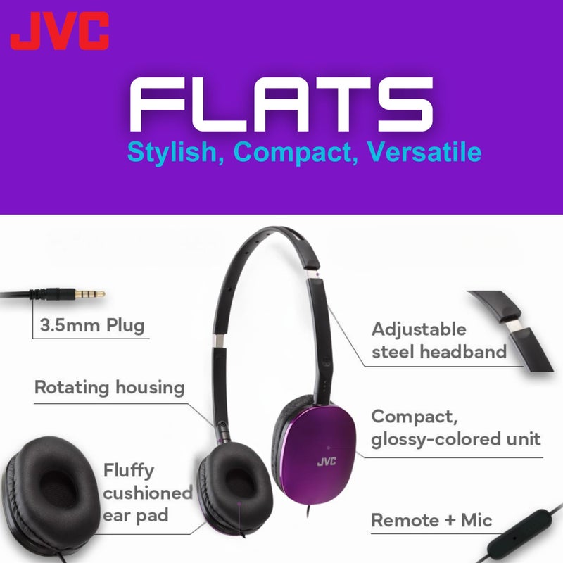 JVC Flats On-Ear Wired Headphones with Mic - Flat Foldable Design - 30mm- Neodymium Driver for Powerful Sound - Soft Ear-Pads for Comfort - Lightweight & Portable - PC/Laptop/Gaming - 3.5mm Slim Plug - Image 2