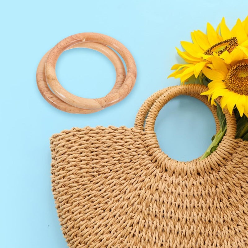 Healeved 2 Pcs Wooden Round Bag Handles 4.3 Inch Natural Purse Handles For Women DIY Handbag Crafting Macrame Accessories - Image 5