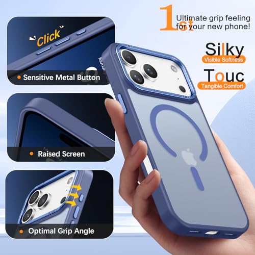 YINLAI for iPhone 17 Pro Max Case 6.9-inch,Magnetic Compatible with MagSafe, Slim Matte Anti-Fingerprint, Shockproof Full Body Military Grade Protection for iPhone 17 Pro Max Cover, Blue - Image 5