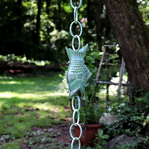 Good Directions 487V1-8 Fish Rain Chain 8-1/2 Feet Long, Large Wide Mouthed Fish, 100% Blue Verde Pure Copper - Image 3