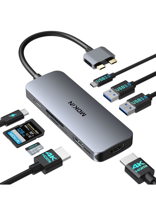 Mokin USB C to Dual HDMI Multiport Adapter USB C Hub for MacBook Pro, 8 in 1 Thunderbolt 3 Adapter Mac Dongle MacBook with 2 HDMI(4K @60Hz), 3USB3.0,SD TF Card Reader and 100W PD USB C Port - Image 1