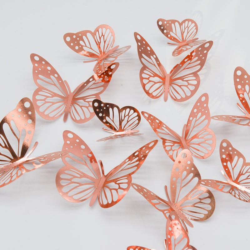 12-Pack 3D Metal Texture Stereo Cut Out Butterfly Wall Stickers Wedding Festival Home Decoration - Image 5