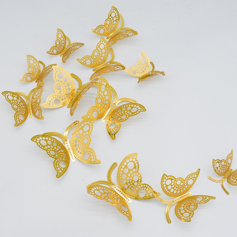 12-Pack 3D Metal Texture Stereo Cut Out Butterfly Wall Stickers Wedding Festival Home Decoration - Image 4
