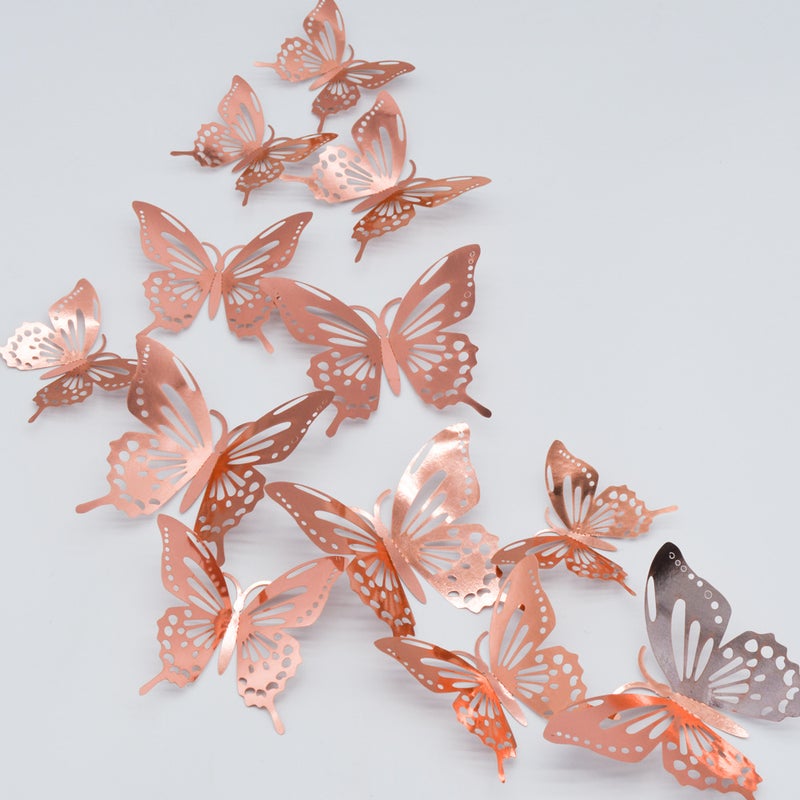 12-Pack 3D Metal Texture Stereo Cut Out Butterfly Wall Stickers Wedding Festival Home Decoration - Image 3